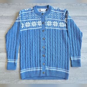 Vintage Wintuk Nordic Fair Isle Cable Knit Cardigan Sweater Blue 42 Med / Large